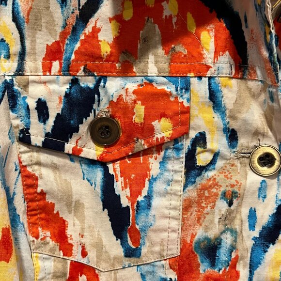 Chico's Ikat Print Cotton Jacket, White Multi, M - Picture 6 of 8